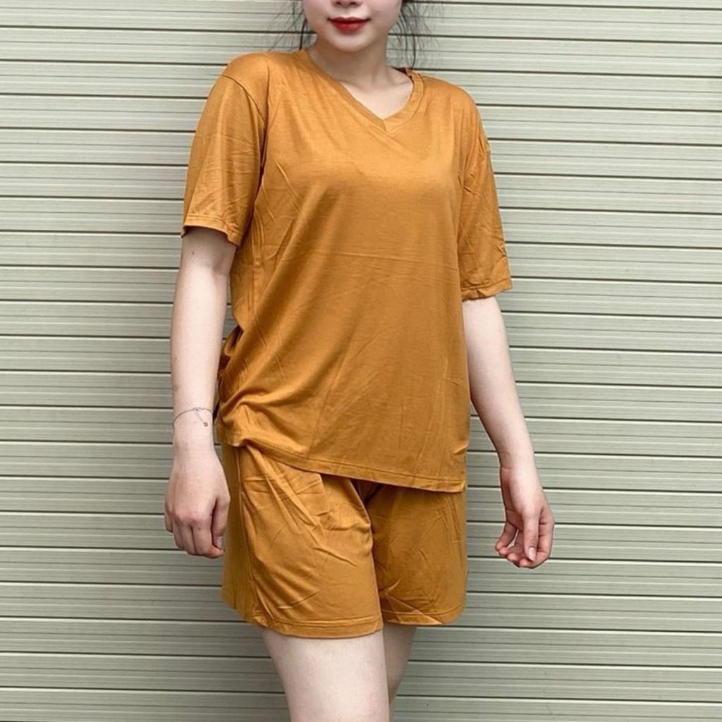 Đồ Bộ Mặc Nhà Bigsize Nữ Áo Cổ Tim ESHOP BD69 – Bộ Đồ Ngủ Set Đùi Thun Lạnh Dáng Rộng Dễ Thương