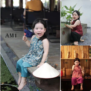 Bộ quần áo bé gái - Bộ yếm hoa TB458 cho bé gái xinh xắn