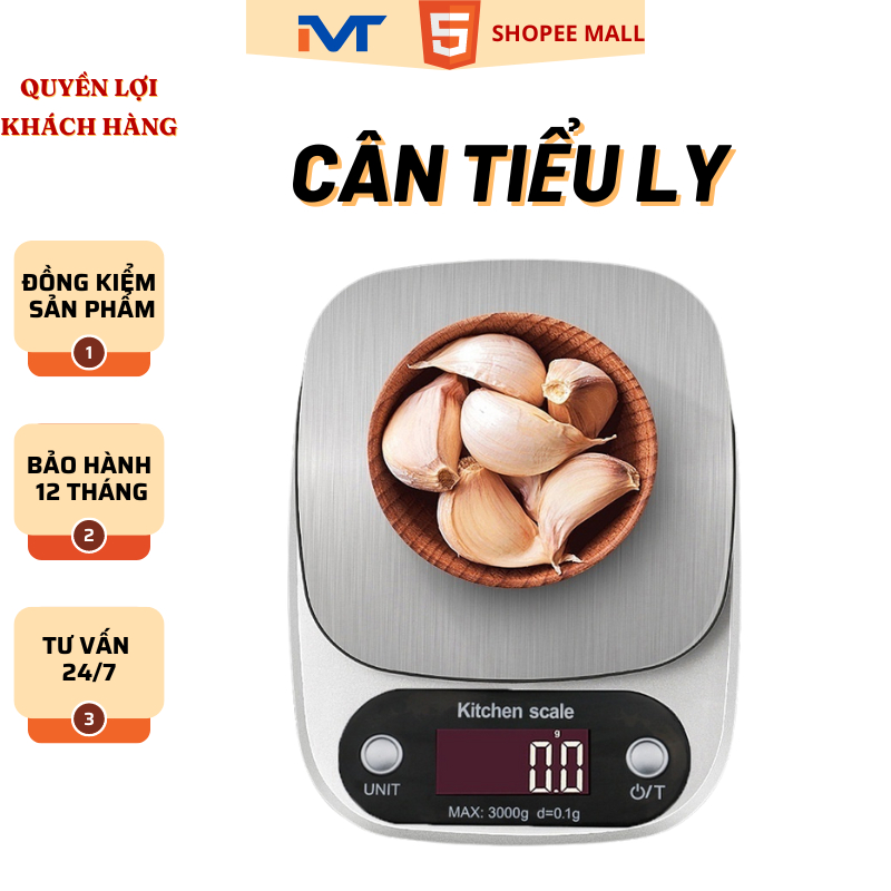 Cân tiểu ly mini điện tử cao cấp nhà bếp mini định lượng 1g - 10kg độ chính xác cao kèm 2 viên pin-VD.STORE