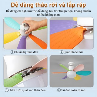 Quạt trần mini 52cm quạt trần 6 cánh có đèn led cho phòng ngủ, phòng thay đồ, quạt mùng