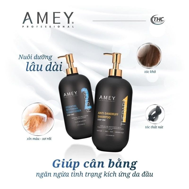 Cặp Dầu Gội Xả AMEY Therapy Restore 800ml/Chai | Hỗ Trợ Sạch Gàu, Giảm Ngứa, Tóc Mềm Mượt.