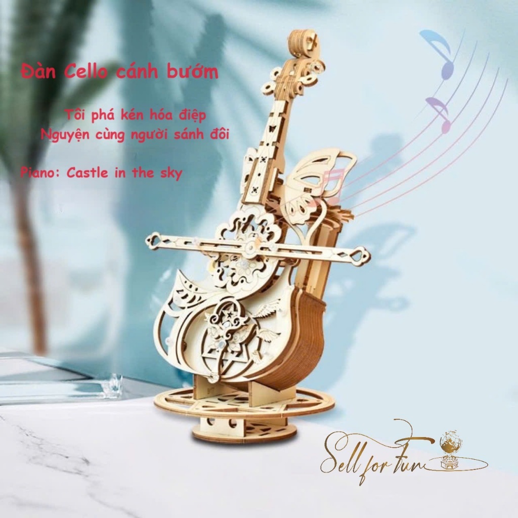 Đồ Chơi Lắp Ráp Mô Hình Gỗ 3D Hộp Nhạc Gỗ Đàn VIOLIN Cánh Bướm