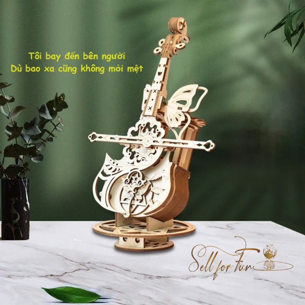 Đồ Chơi Lắp Ráp Mô Hình Gỗ 3D Hộp Nhạc Gỗ Đàn VIOLIN Cánh Bướm