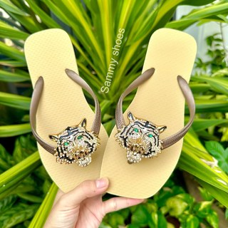 [Mũi Vuông-charm Cọp] DÉP XỎ NGÓN NỮ GẮN CHARM CỌP MIX 18 MÀU ĐẾ CAO SU ÊM ÁI