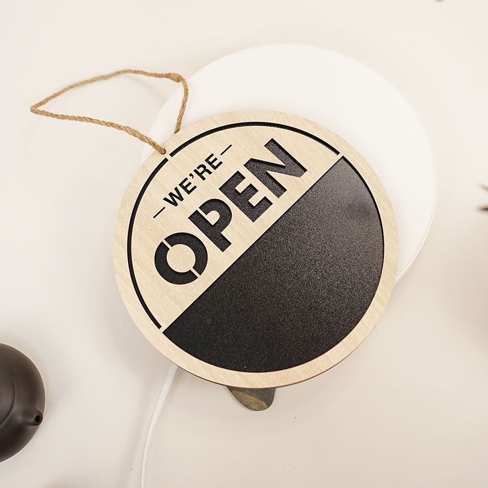 Bảng gỗ treo 2 mặt Open Closed trang trí giờ đóng mở cửa quán LEVU-BG36