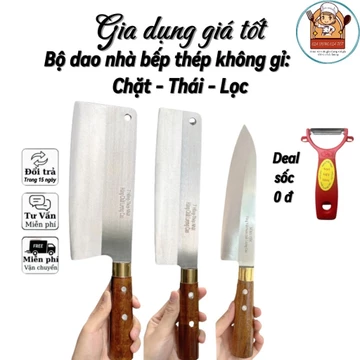 Bộ dao nhà bếp: Dao chặt, Dao thái to, Dao lọc - Thép trắng không gỉ - Dao làng nghề Đa Sỹ