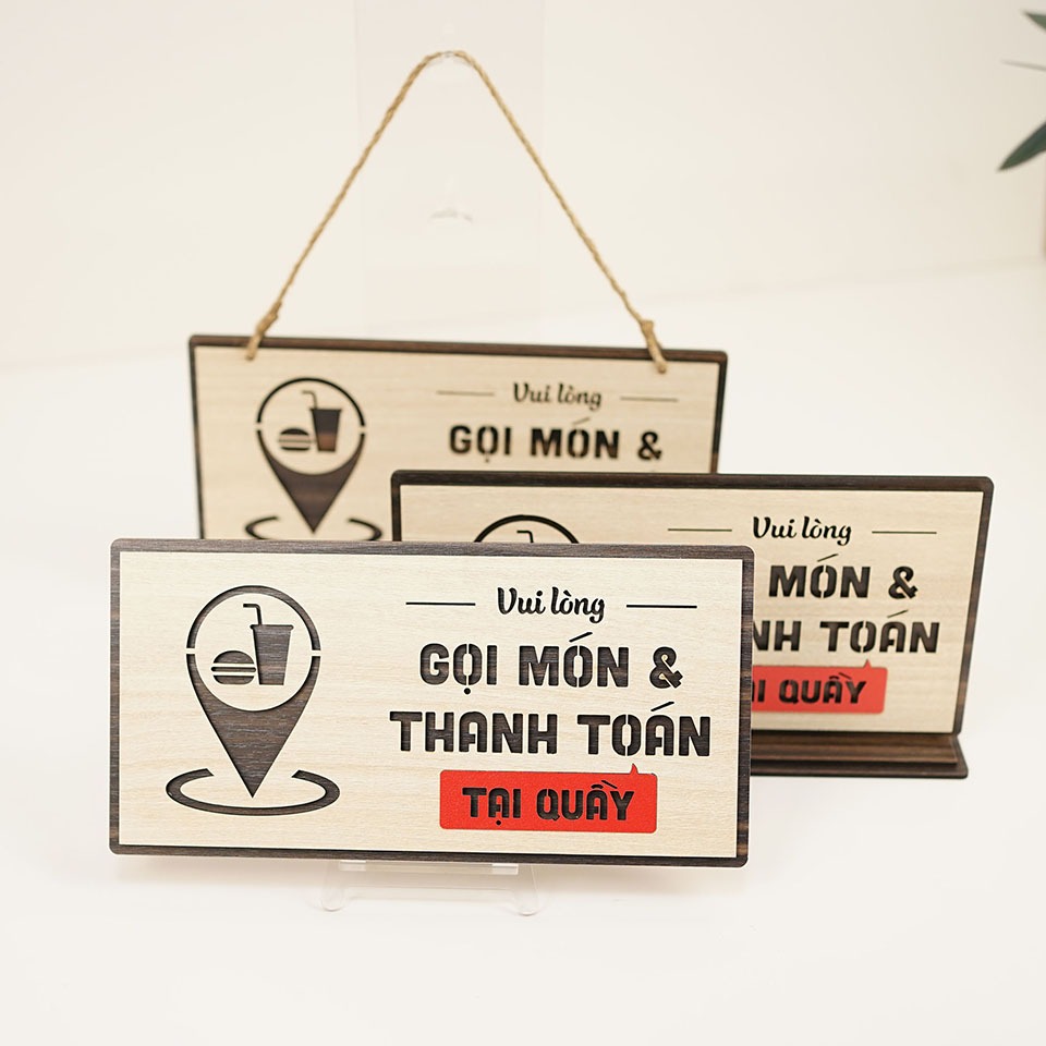 Bảng gỗ decor quán vui lòng gọi món và thanh toán tại quầy LEVU-BG35