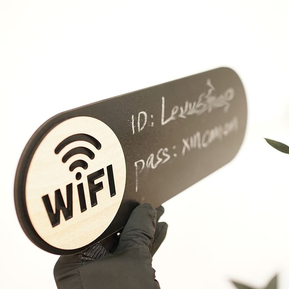 Bảng tên wifi bằng gỗ đen viết phấn nội dung password wifi LEVU TW12
