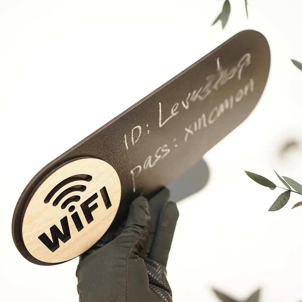 Bảng tên wifi bằng gỗ đen viết phấn nội dung password wifi LEVU TW12