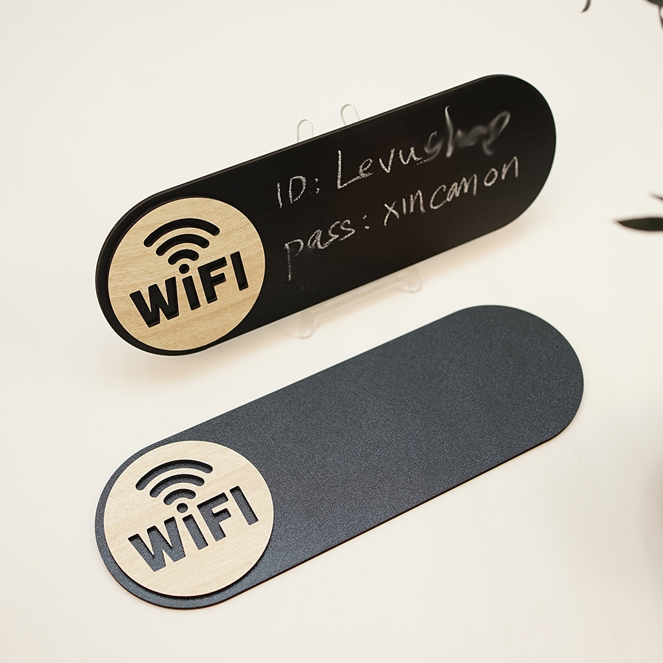Bảng tên wifi bằng gỗ đen viết phấn nội dung password wifi LEVU TW12