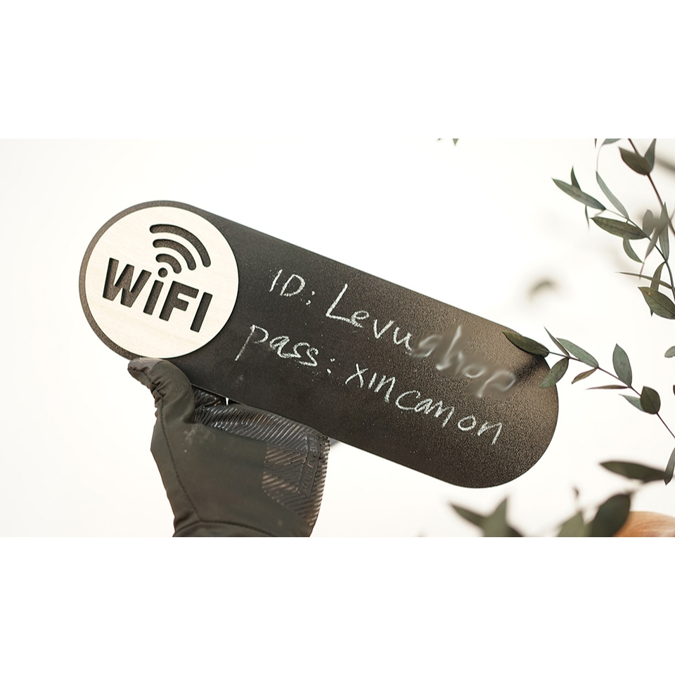 Bảng tên wifi bằng gỗ đen viết phấn nội dung password wifi LEVU TW12