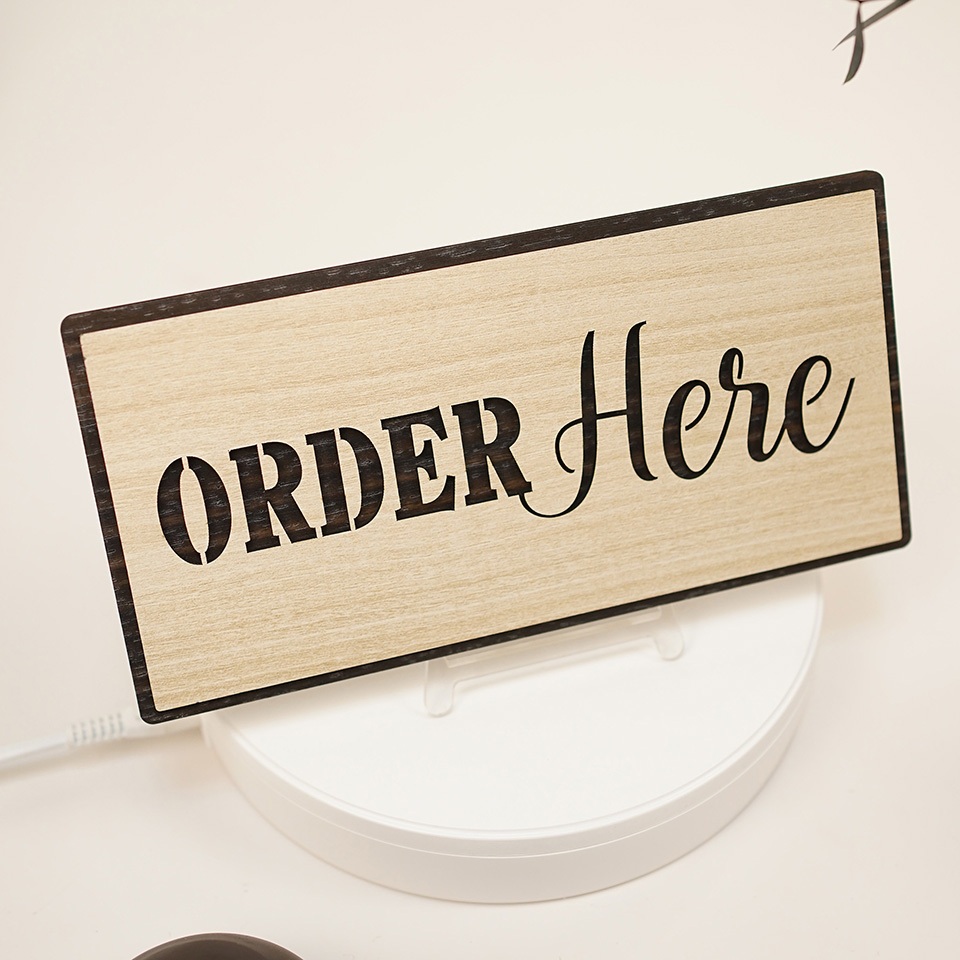Bảng gỗ decor Order here hướng dẫn gọi món tại quầy LEVU-BG39