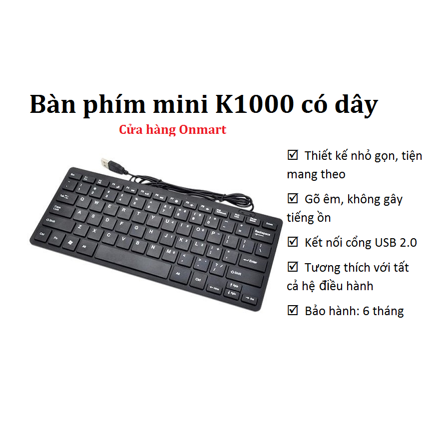 Bàn phím mini có dây TIKA nhỏ gọn, siêu mỏng tương thích với các hệ điều hành hiện nay