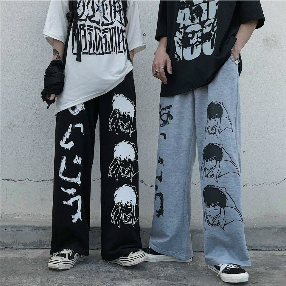 Quần Dài Unisex Nam Nữ Hoạ Tiết Hoạt Hình Dơi Chất Nỉ Thu Đông Dáng Suông Hai Màu Đen Xám - unisex L1