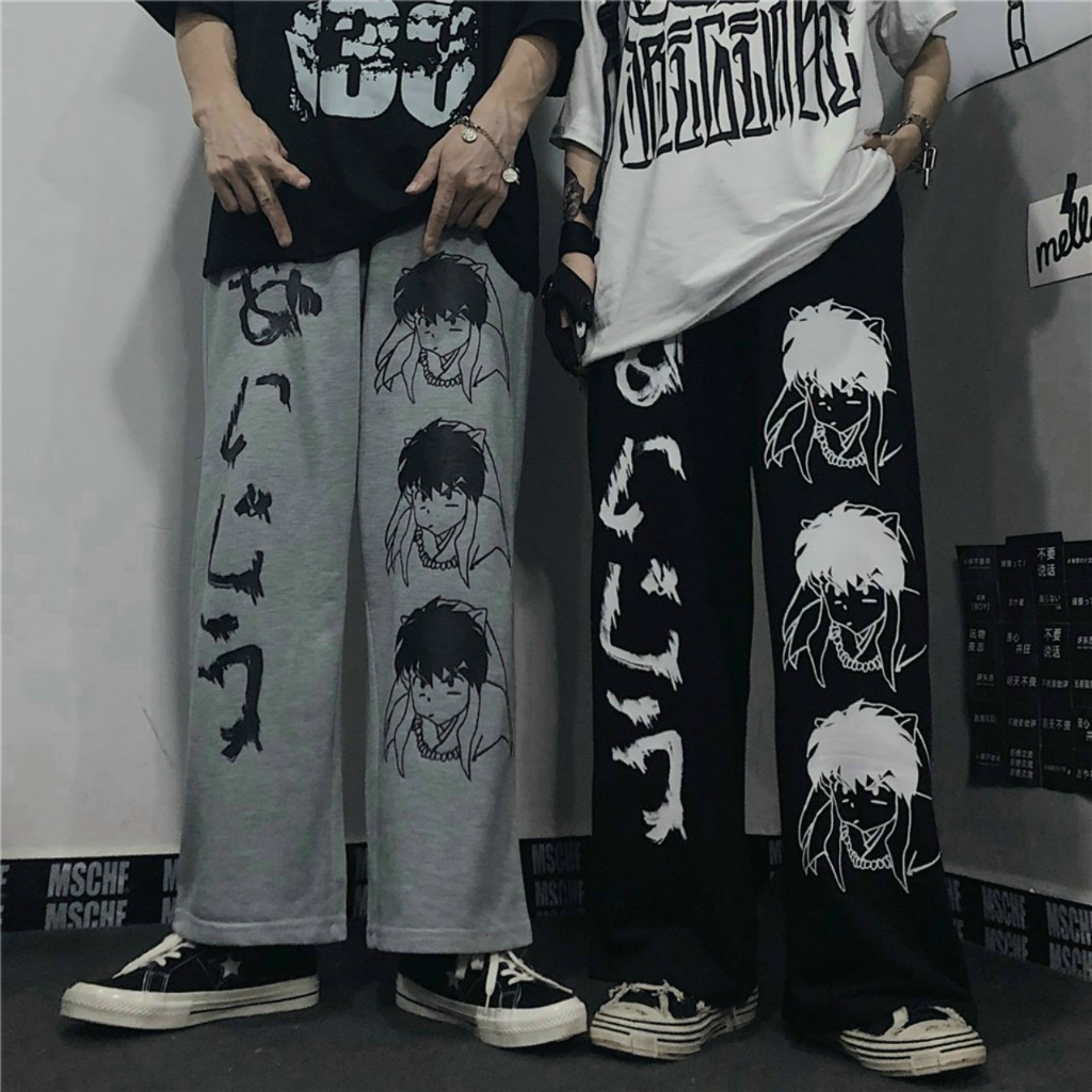Quần Dài Unisex Nam Nữ Hoạ Tiết Hoạt Hình Dơi Chất Nỉ Thu Đông Dáng Suông Hai Màu Đen Xám - unisex L1