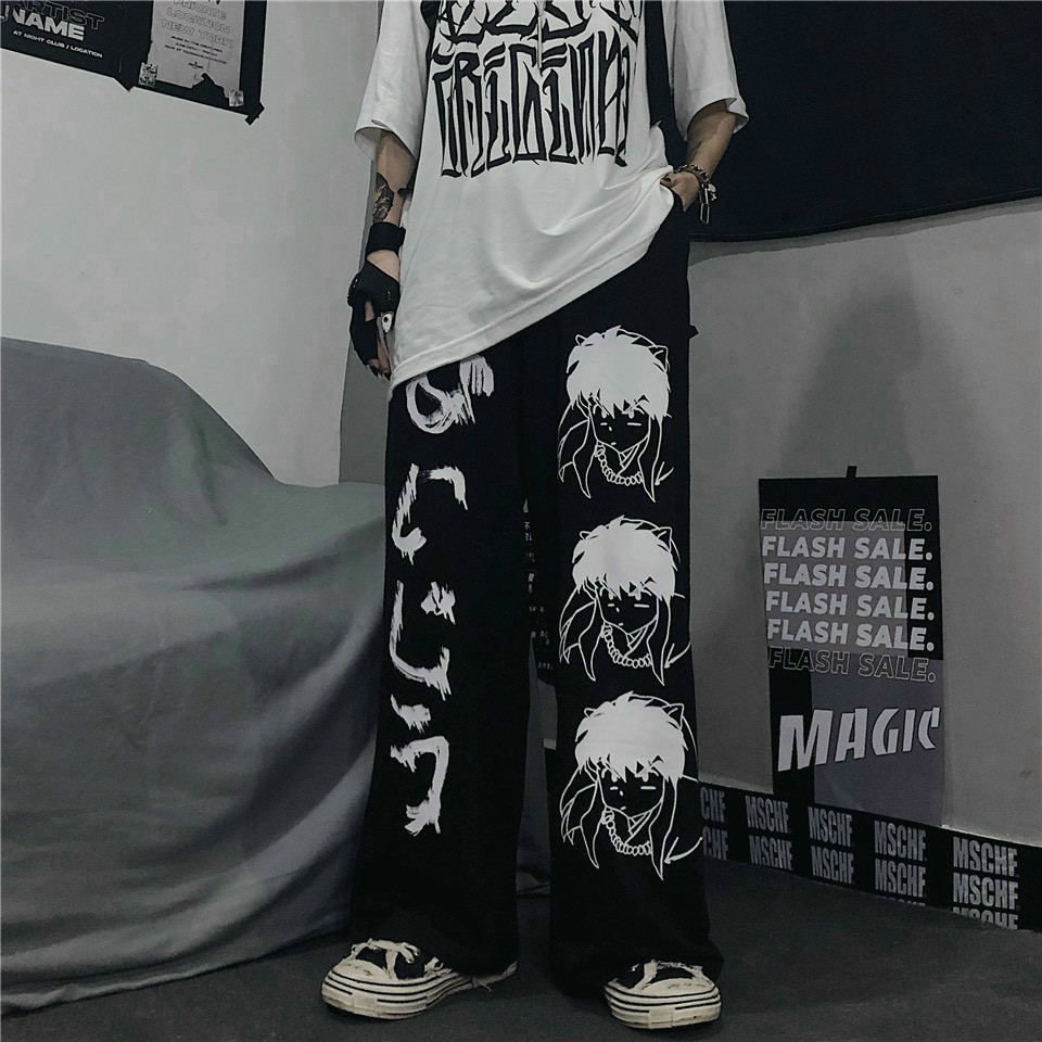 Quần Dài Unisex Nam Nữ Hoạ Tiết Hoạt Hình Dơi Chất Nỉ Thu Đông Dáng Suông Hai Màu Đen Xám - unisex L1
