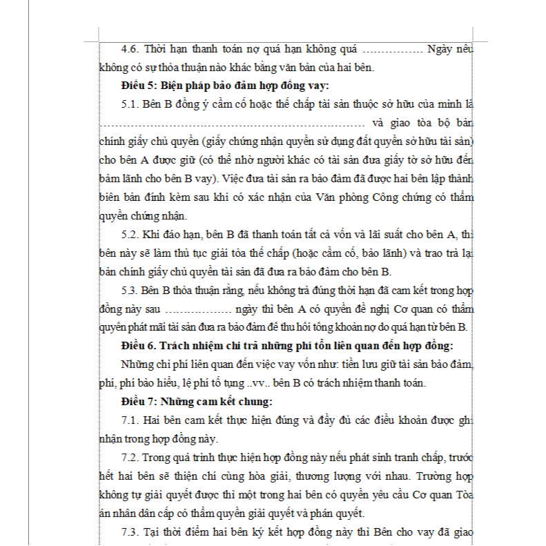 Hợp đồng cho vay 04 bản in A4