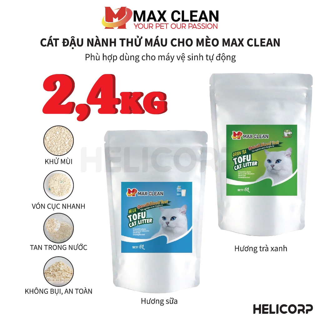 Ảnh Cát Mèo, Cát Vệ Sinh Cho Mèo Đậu Nành Hương Sữa, Tofu Hạt Nhuyễn, Hạt Nhỏ Max Clean 2.5KG - HeLiCorp 2