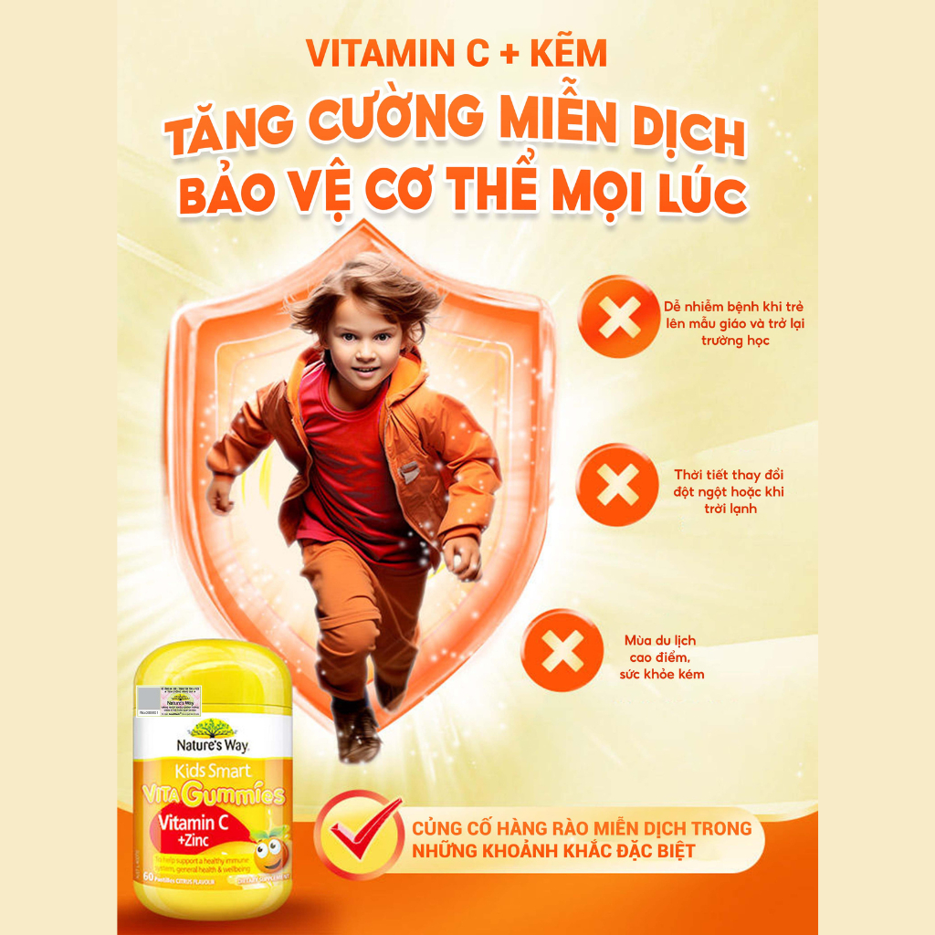 Ảnh Kẹo Dẻo Vi Chất Nature's Way Kids Smart Vita Gummies Vitamin C+ZinC – Bổ sung kẽm và vitamin C tăng sức đề kháng cho trẻ 1