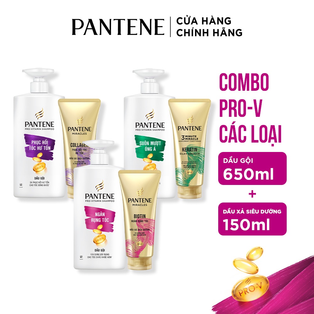 Ảnh Combo Dầu Gội PANTENE Pro-V Và Dầu Xả Siêu Dưỡng Ngăn Rụng Tóc/ Phục Hồi Hư Tổn/ Suôn Mượt Óng Ả - Chai 650ML & 150ML 3