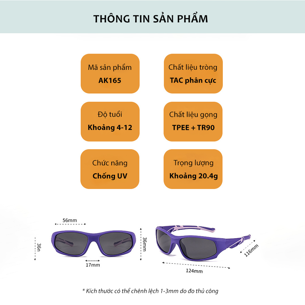 Ảnh Kính Mát Cho Bé Từ 4-12 Tuổi AORON Gọng Dẻo Chống Tia Cực Tím Đi Biển Đi Chơi Chống Nắng Bảo Vệ Mắt Bé Trai Bé Gái AK165 2