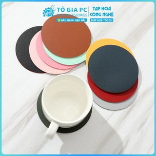 Lót cốc lót ly nước bằng da hình tròn đơn giản phong cách Châu Âu, lót ly nước trà lót cách nhiệt hai mặt dày chống bỏng