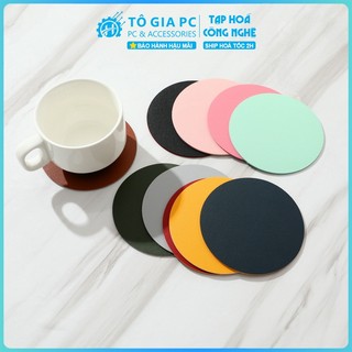 Lót cốc lót ly nước bằng da hình tròn đơn giản phong cách Châu Âu, lót ly nước trà lót cách nhiệt hai mặt dày chống bỏng