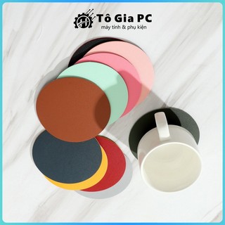 Lót cốc lót ly nước bằng da hình tròn đơn giản phong cách Châu Âu, lót ly nước trà lót cách nhiệt hai mặt dày chống bỏng