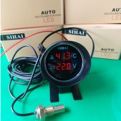 Đồng hồ 2 chế độ báo nhiệt độ nước và báo nguồn điện Sihai hình tròn, chân ren 17.