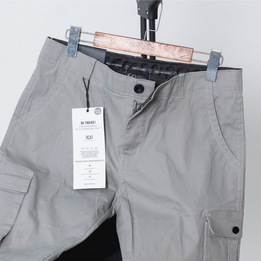Ảnh Quần cargo Nam kaki co giãn KQSTYLING form relaxed fit cotton mềm min premium xám nhạt 2