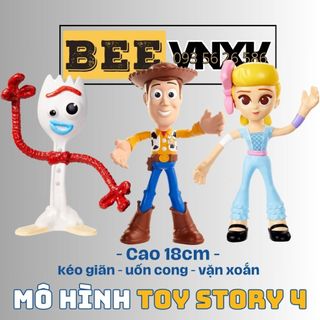 Bộ 3 mô hình Toy Story 4 cỡ lớn Woody, Bo Peep, Forky cao 18cm, dễ dàng kéo giãn, uốn cong, vặn xoắn BEE VNXK