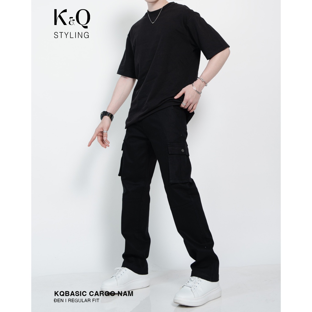 Ảnh Quần kaki nam túi hộp ống đứng kiểu cargo KQSTYLING form relaxed fit cotton premium đen 1