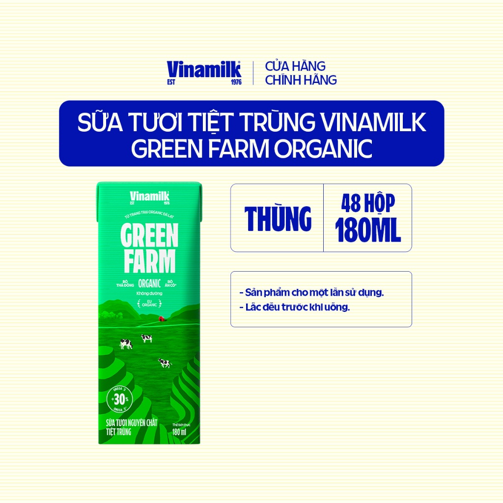 Thùng 48 hộp Sữa Tươi Tiệt Trùng Vinamilk Green Farm Organic 180ml
