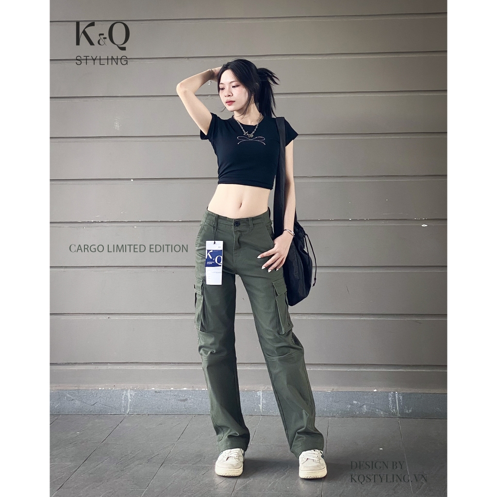 Ảnh Quần kaki túi hộp nữ ống suông kiểu cargo KQSTYLING kaki co giãn mềm mịn form rộng vừa premium 1