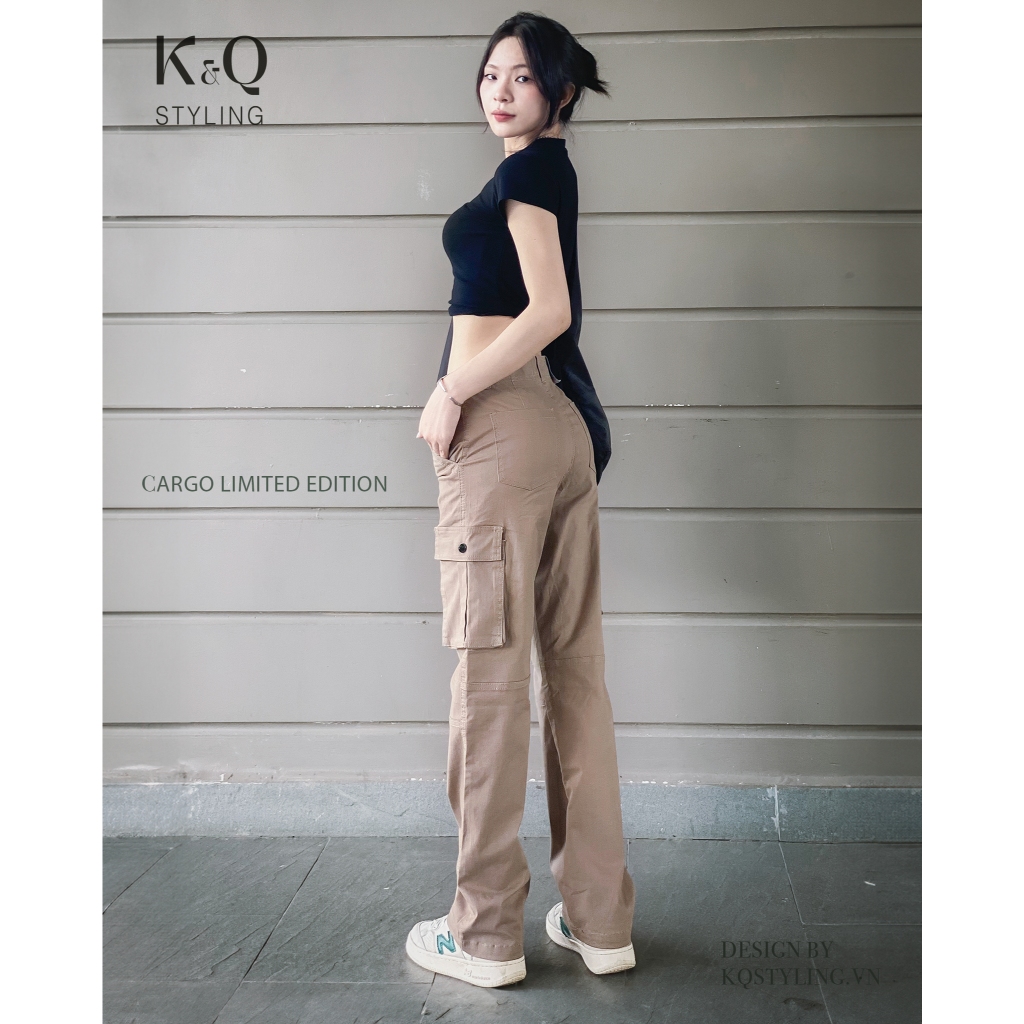 Ảnh Quần kaki túi hộp nữ ống suông kiểu cargo KQSTYLING kaki co giãn mềm mịn form rộng vừa premium 3