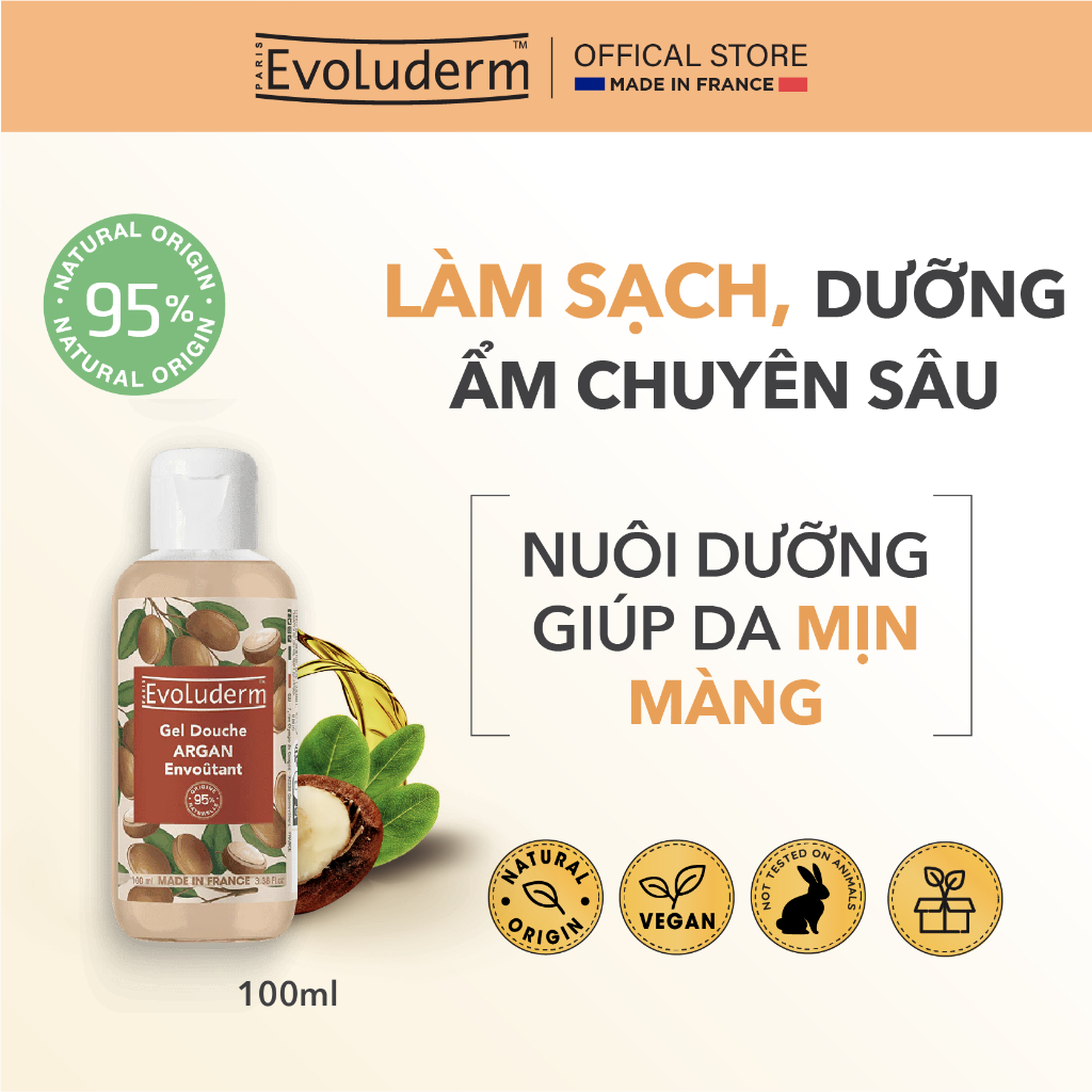 Sữa Tắm Không Sulfate Evoluderm shower nuôi dưỡng da mịn màng 100ml (đa dạng mùi hương)