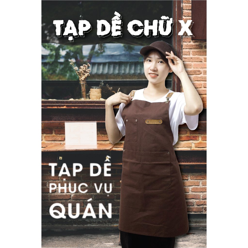 Tạp Dề phối da Cao Cấp 2 lớp, Tạp dề chữ X cho Pha Chế, bartender, nhân viên phục vụ