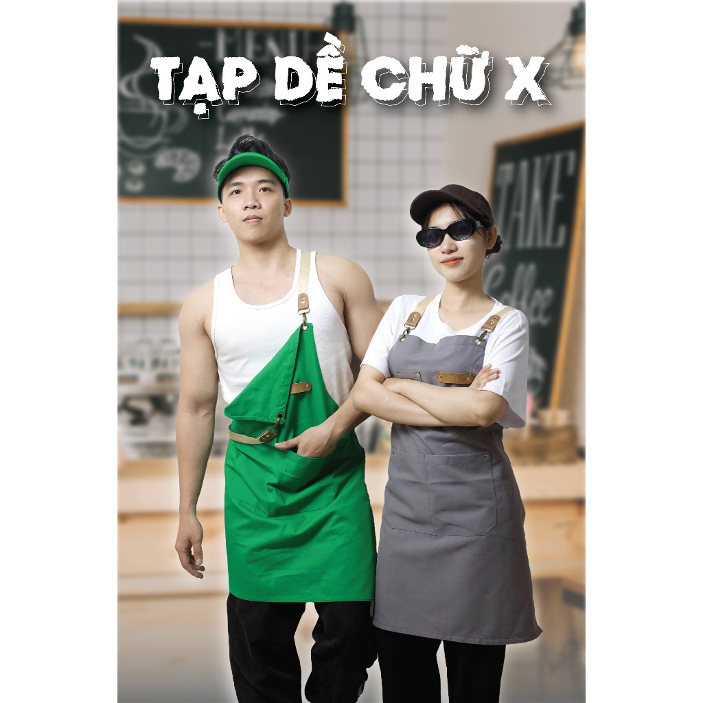 Tạp Dề phối da Cao Cấp 2 lớp, Tạp dề chữ X cho Pha Chế, bartender, nhân viên phục vụ