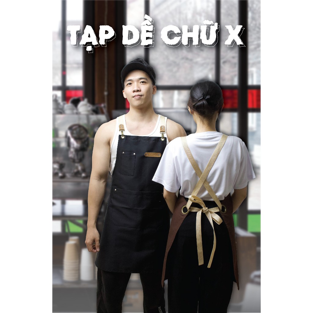 Tạp Dề phối da Cao Cấp 2 lớp, Tạp dề chữ X cho Pha Chế, bartender, nhân viên phục vụ
