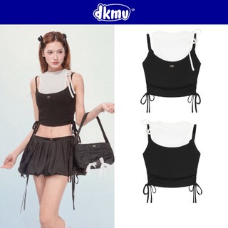 Áo thun ba lỗ nữ DKMV màu trắng và đen thiết kế đan xen 2 dáng áo độc đáo có thắt nơ đáng yêu Matilda Top | K-T17