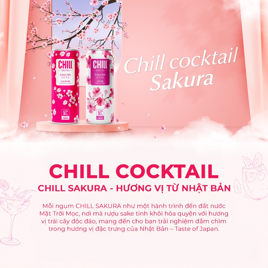 Ảnh Thùng 12 lon Chill Cocktail Sakura vị Dưa hấu Sake 250ml 1