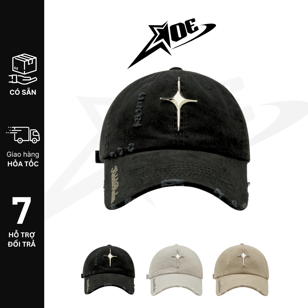 (Có sẵn) AOE STUDIO - Mũ lưỡi trai rách logo tia sáng kim loại nón lưỡi ...