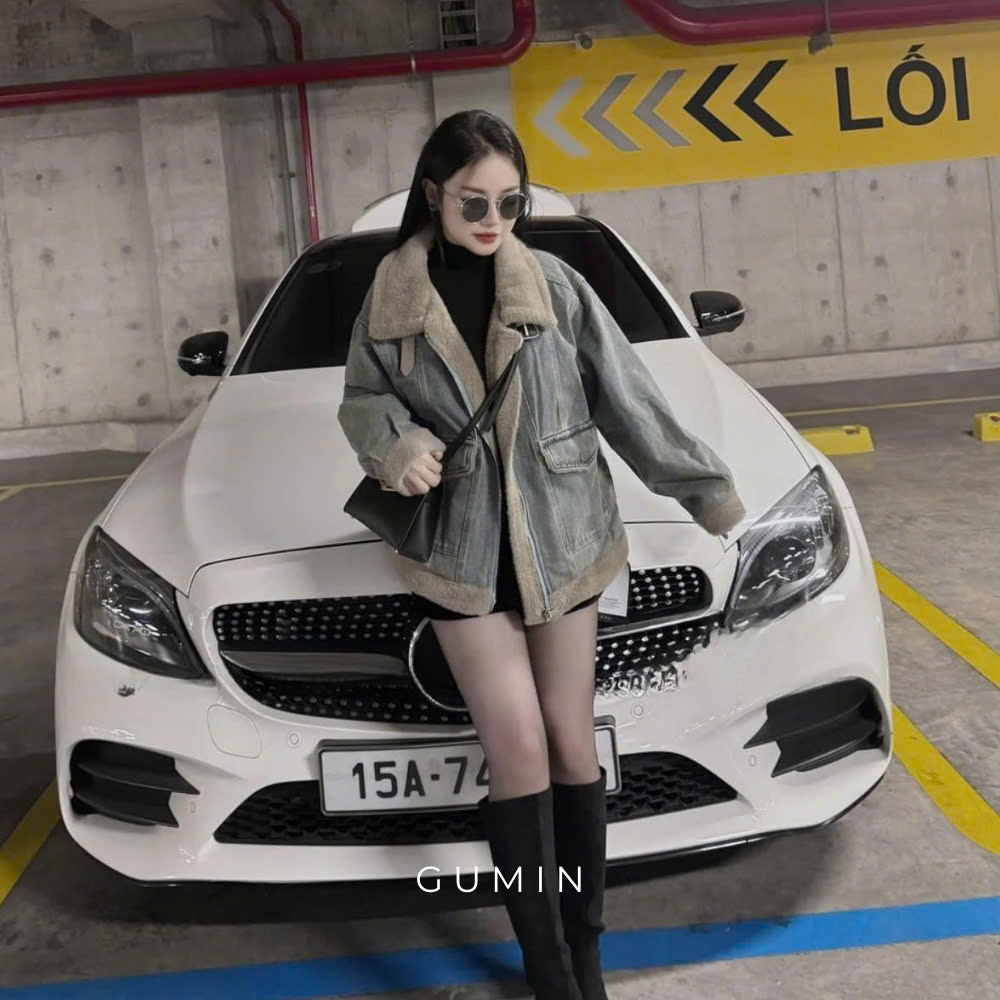 Áo jean lót lông GUMIN thiết kế dáng thụng có khóa kéo kèm túi 2 bên, lót lông dày dặn sang trọng cao cấp
