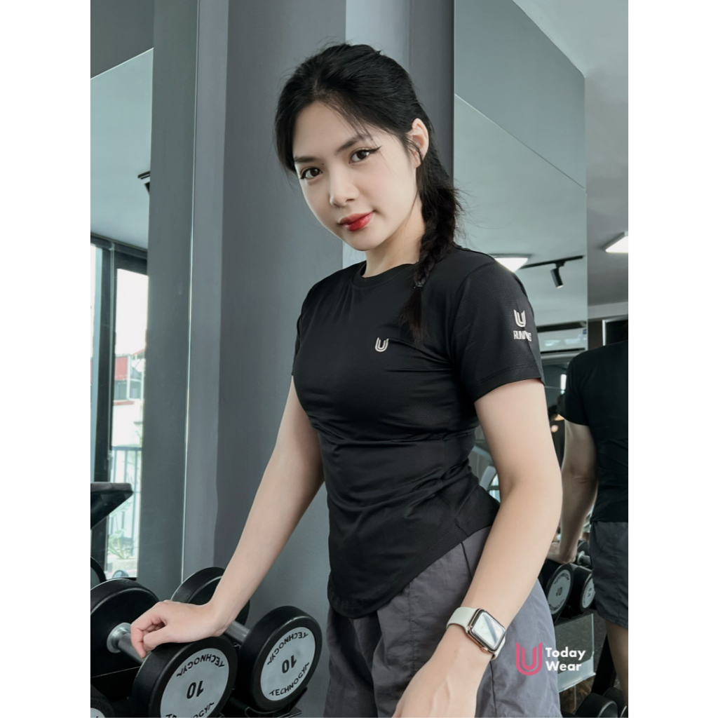 Ảnh Set đồ tập gym yoga thể thao áo Essential Dri-FIT đen mix quần Gina short xám Today U Wear cầu lông tennis pickleball 1