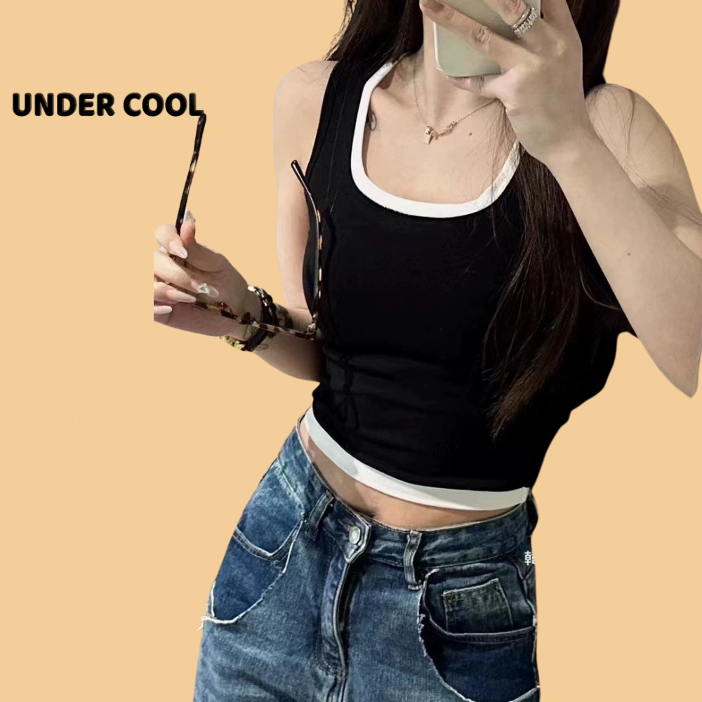 Áo Ba Lỗ Nữ Cổ U Vuông Có Đệm Ngực UNDERCOOL Cotton Phối Viền Màu Trẻ Trung Nhiều Màu ABL22