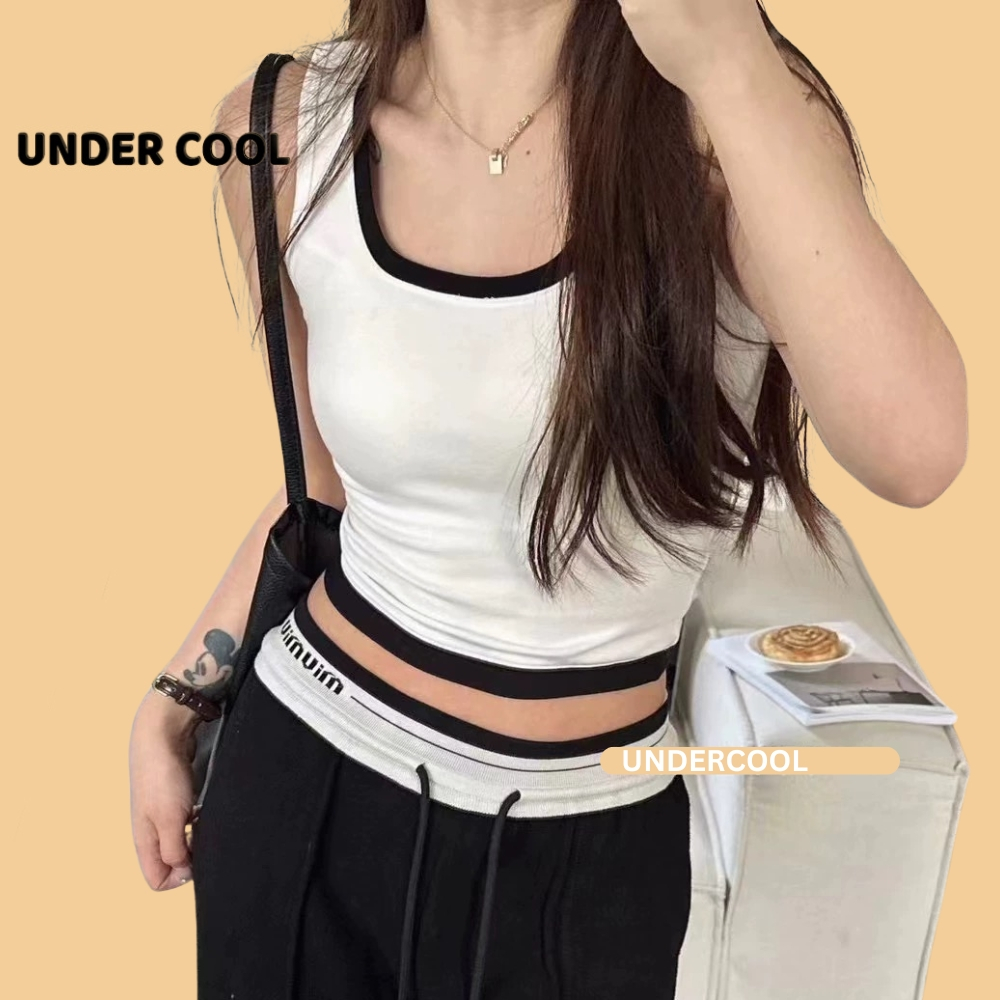 Áo Ba Lỗ Nữ Cổ U Vuông Có Đệm Ngực UNDERCOOL Cotton Phối Viền Màu Trẻ Trung Nhiều Màu ABL22