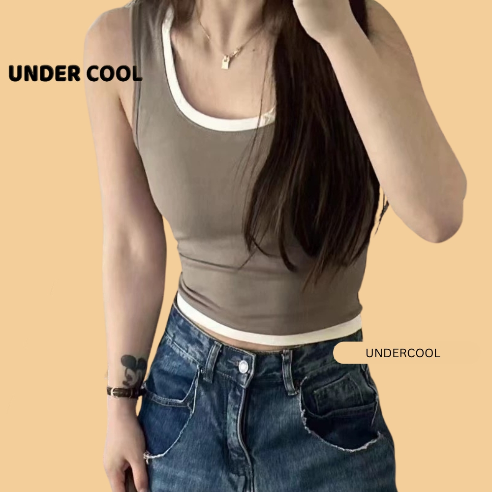 Áo Ba Lỗ Nữ Cổ U Vuông Có Đệm Ngực UNDERCOOL Cotton Phối Viền Màu Trẻ Trung Nhiều Màu ABL22