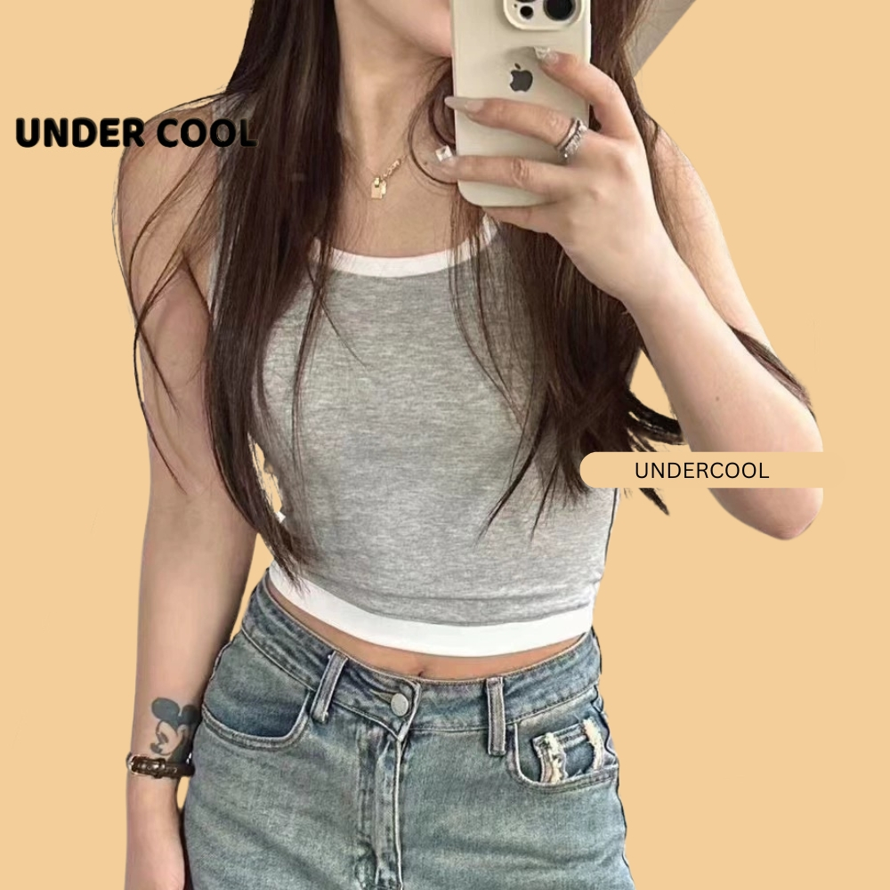 Áo Ba Lỗ Nữ Cổ U Vuông Có Đệm Ngực UNDERCOOL Cotton Phối Viền Màu Trẻ Trung Nhiều Màu ABL22
