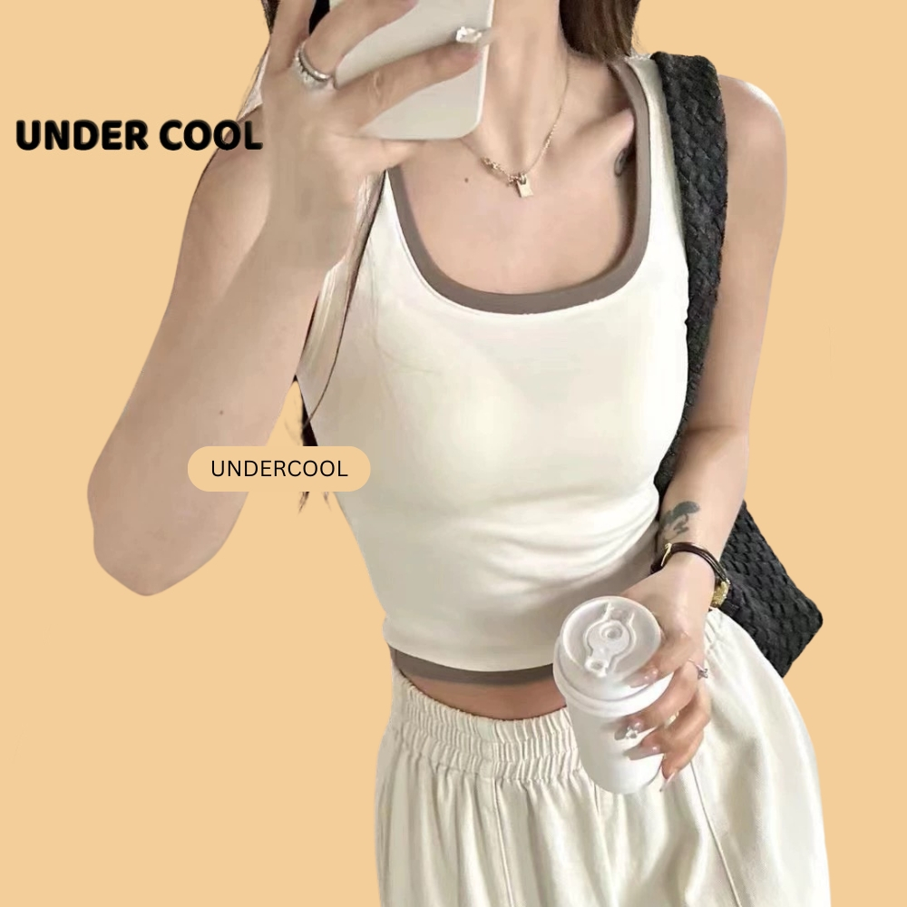 Áo Ba Lỗ Nữ Cổ U Vuông Có Đệm Ngực UNDERCOOL Cotton Phối Viền Màu Trẻ Trung Nhiều Màu ABL22