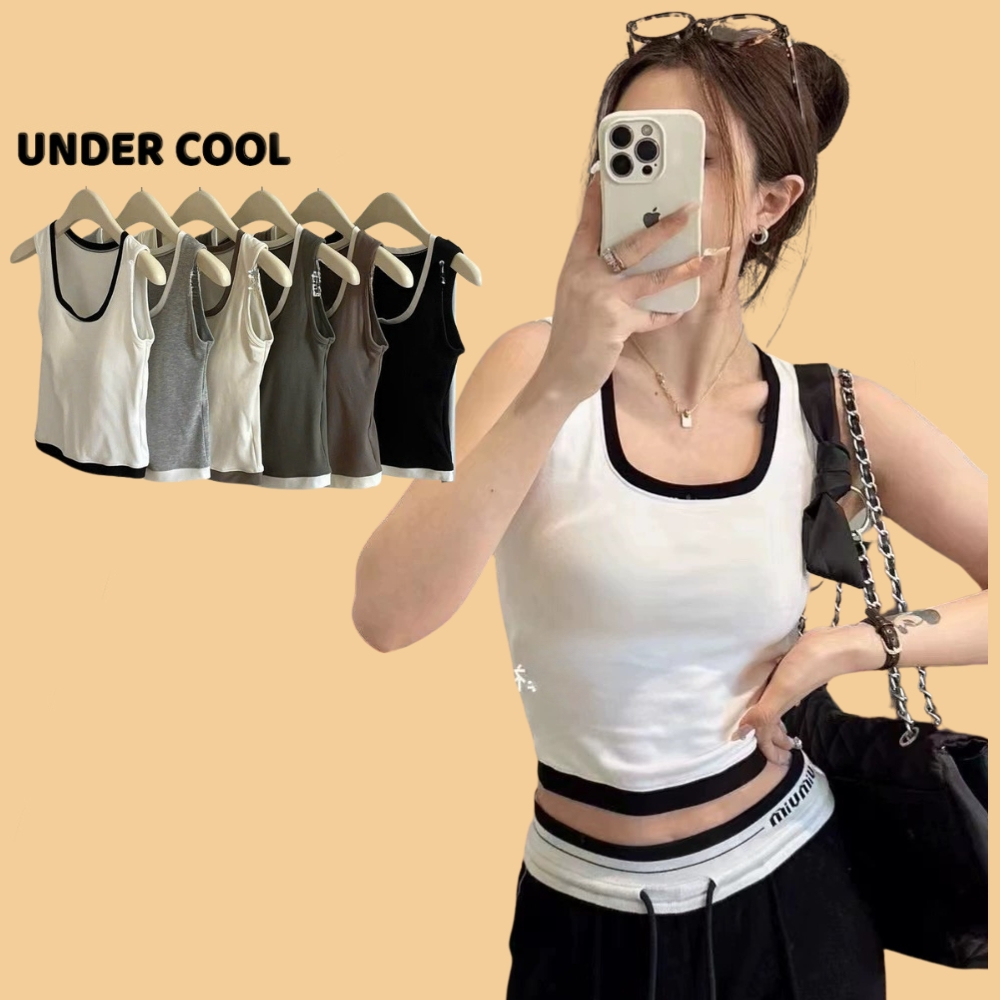 Áo Ba Lỗ Nữ Cổ U Vuông Có Đệm Ngực UNDERCOOL Cotton Phối Viền Màu Trẻ Trung Nhiều Màu ABL22